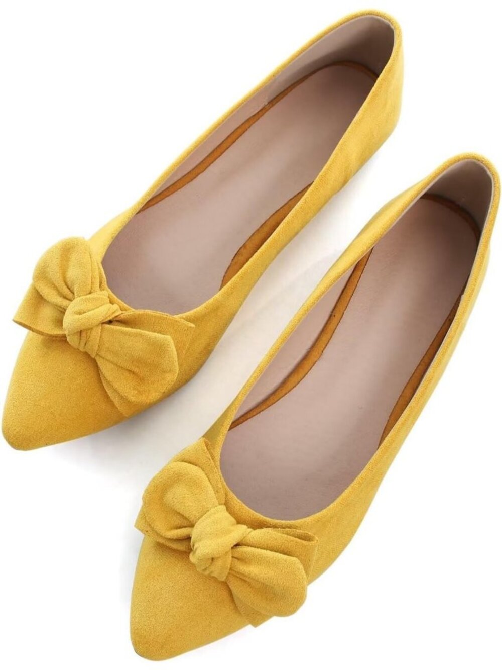 Women's D Yellow Suede Fashion Bowknot Flats Comfort Pointed Toe Dressy Shoes